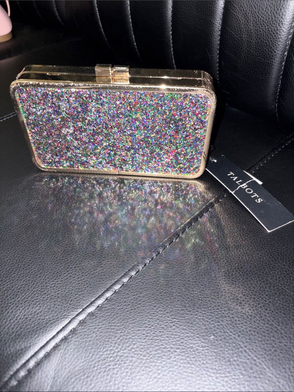 Talbots Multicolor Glitter Box Clutch with Gold Frame